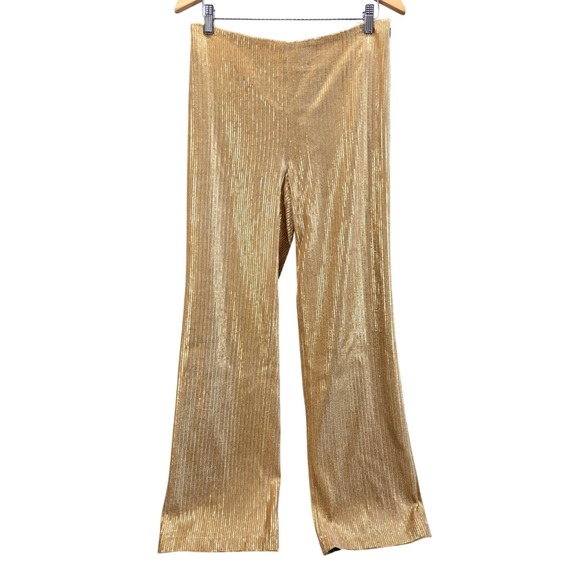 J.McLaughlin Carter Pants Gold Sequin Wide Leg Full Length Women's Size 10